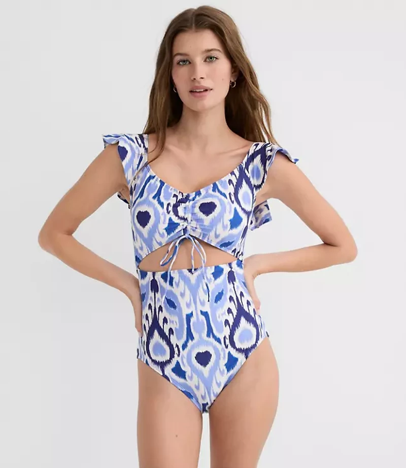 LOFT Beach Ikat Tie Cutout One Piece Swimsuit
