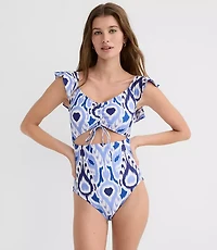 LOFT Beach Ikat Tie Cutout One Piece Swimsuit