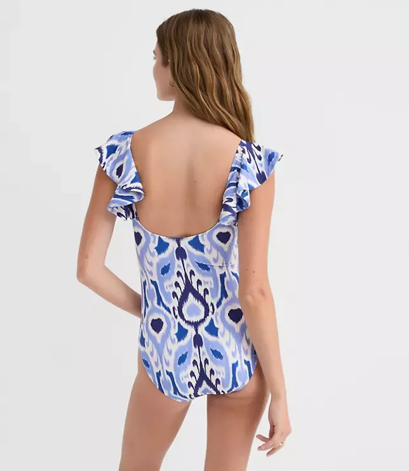 LOFT Beach Ikat Tie Cutout One Piece Swimsuit
