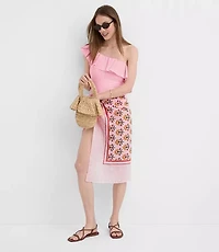 LOFT Beach Striped Seersucker Ruffle One Shoulder Piece Swimsuit