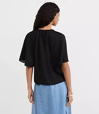 Shirred Ruffle Tie Neck Blouse