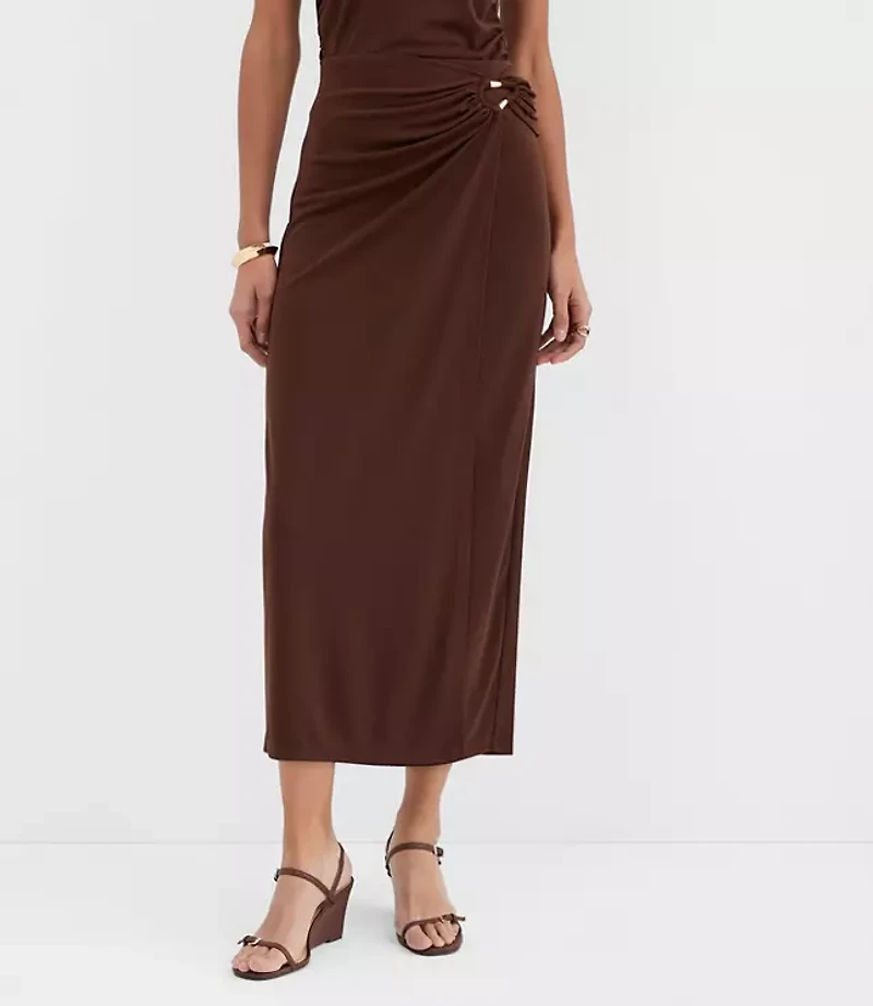 Petite Metallic Ring Wrap Midi Skirt