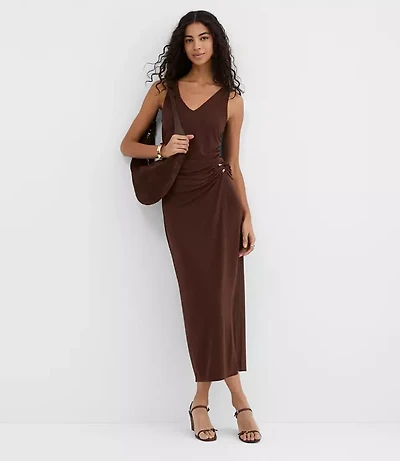 Petite Metallic Ring Wrap Midi Skirt