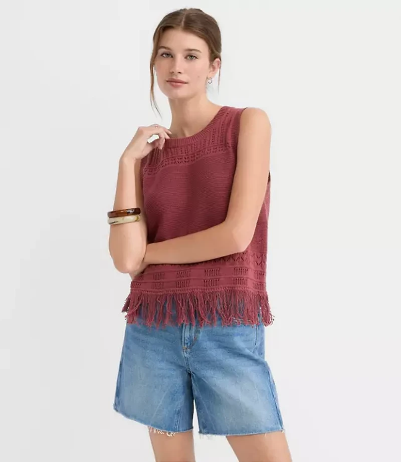 Fringe Pointelle Sweater Tank Top