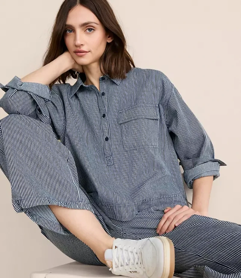 Petite Lou & Grey Striped Pocket Popover Top