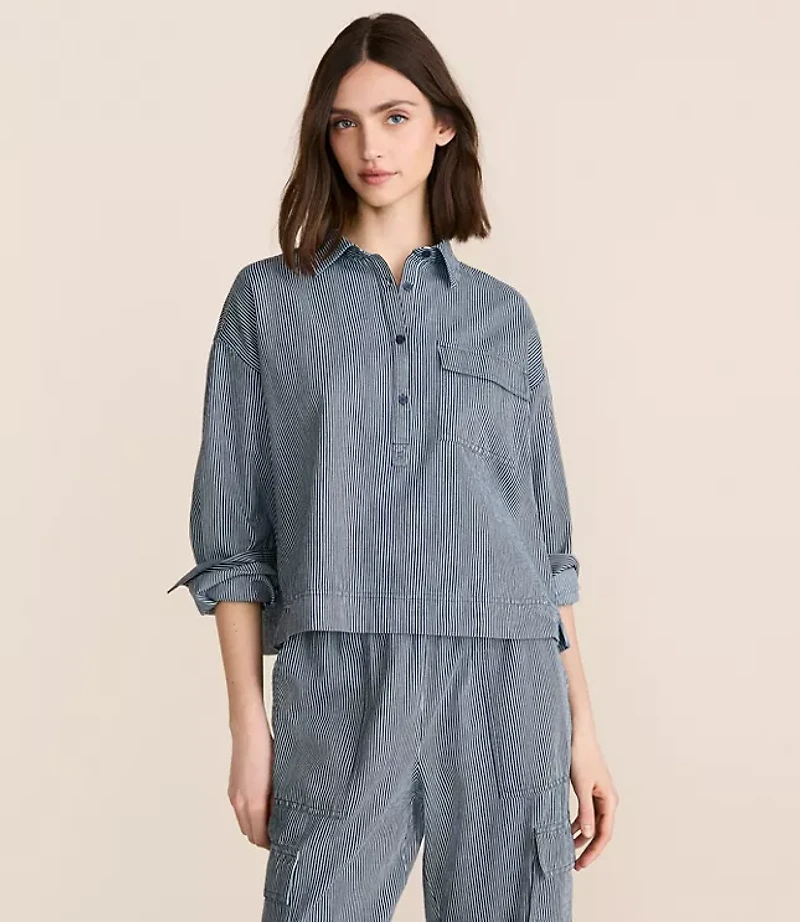 Petite Lou & Grey Striped Pocket Popover Top