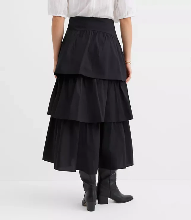 Petite Yoke Poplin Ruffle Tiered Midi Skirt
