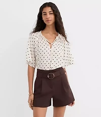 Dotted Ruffle Cuff Tie Neck Blouse