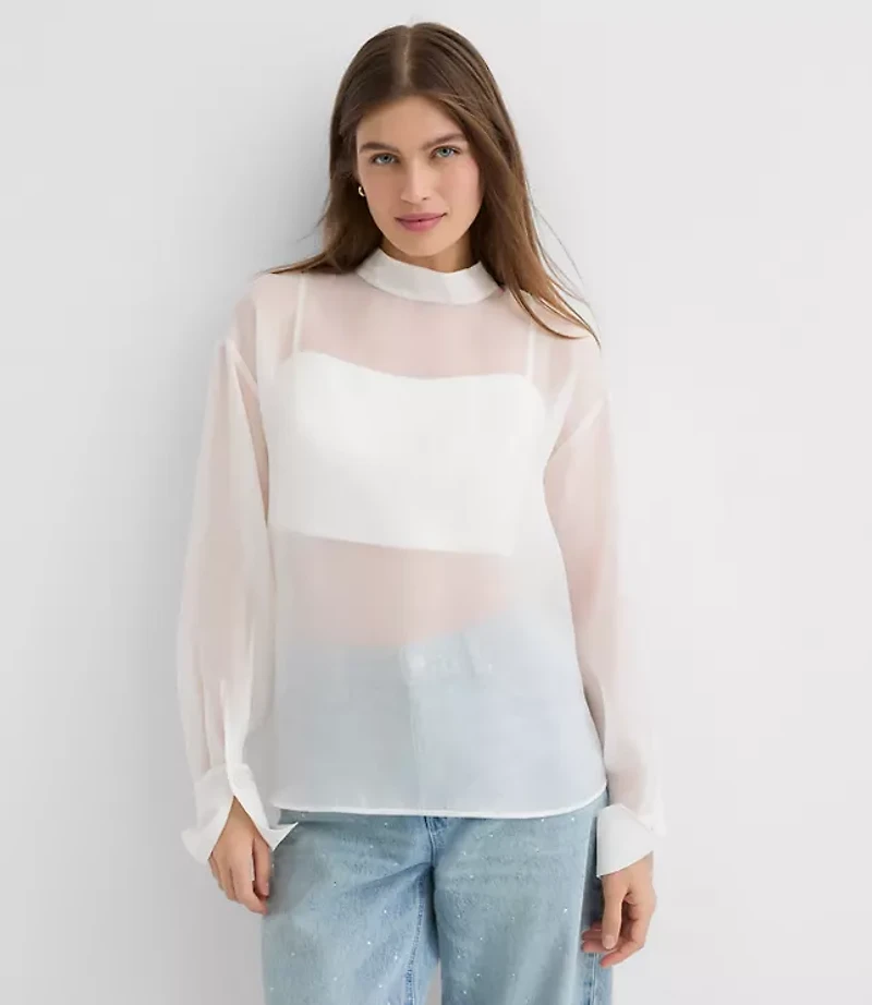 Satin Cami Mock Neck Blouse