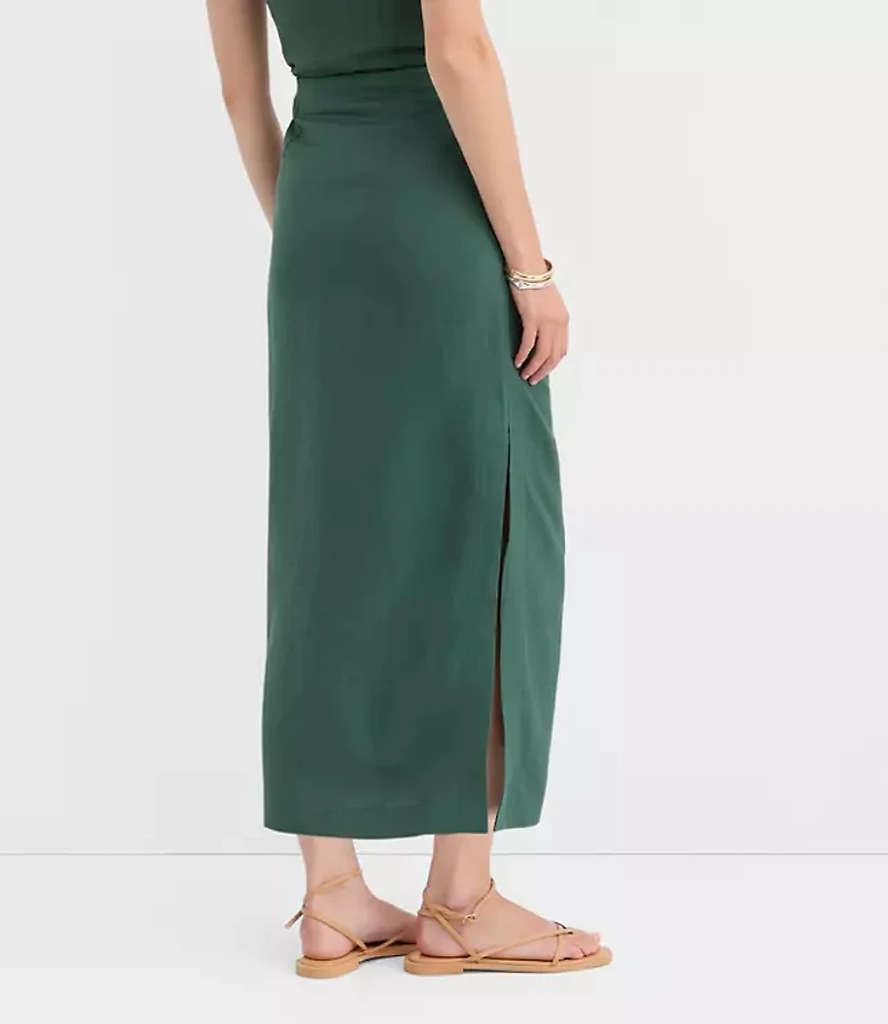 Petite Ruched Linen Blend Midi Skirt