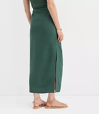 Petite Ruched Linen Blend Midi Skirt
