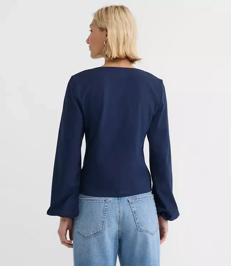 Petite Cinched Tie Neck Top