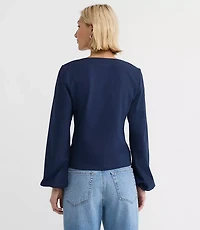 Petite Cinched Tie Neck Top