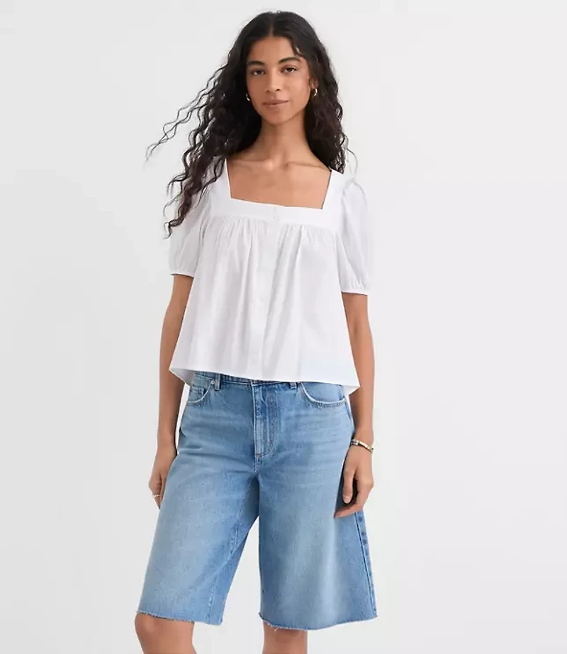 Petite Puff Sleeve Square Neck Blouse