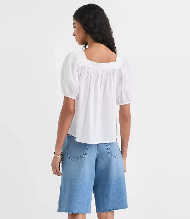 Petite Puff Sleeve Square Neck Blouse