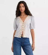 Petite Paisley Eyelash Lace Blouse