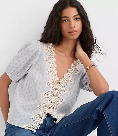 Petite Paisley Eyelash Lace Blouse