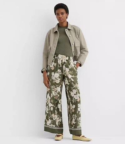 Petite Pull On Wide Leg Pants Floral