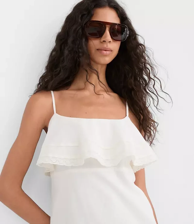 Lace Trim Strappy Ruffle Mini Dress