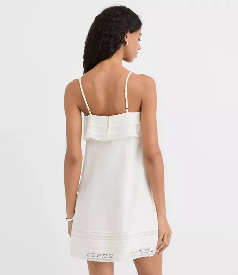 Lace Trim Strappy Ruffle Mini Dress