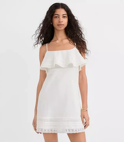 Lace Trim Strappy Ruffle Mini Dress