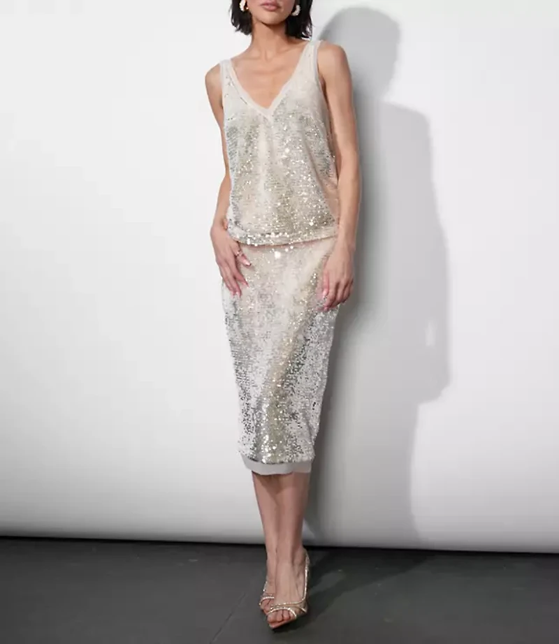 Greylin Gianna Velvet Sequin Midi Skirt