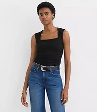 Petite Ruched Square Neck Top