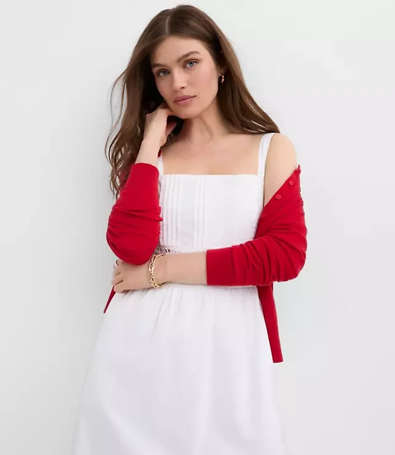 Lace Trim Pintucked Midi Pocket Dress