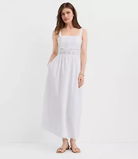 Lace Trim Pintucked Midi Pocket Dress