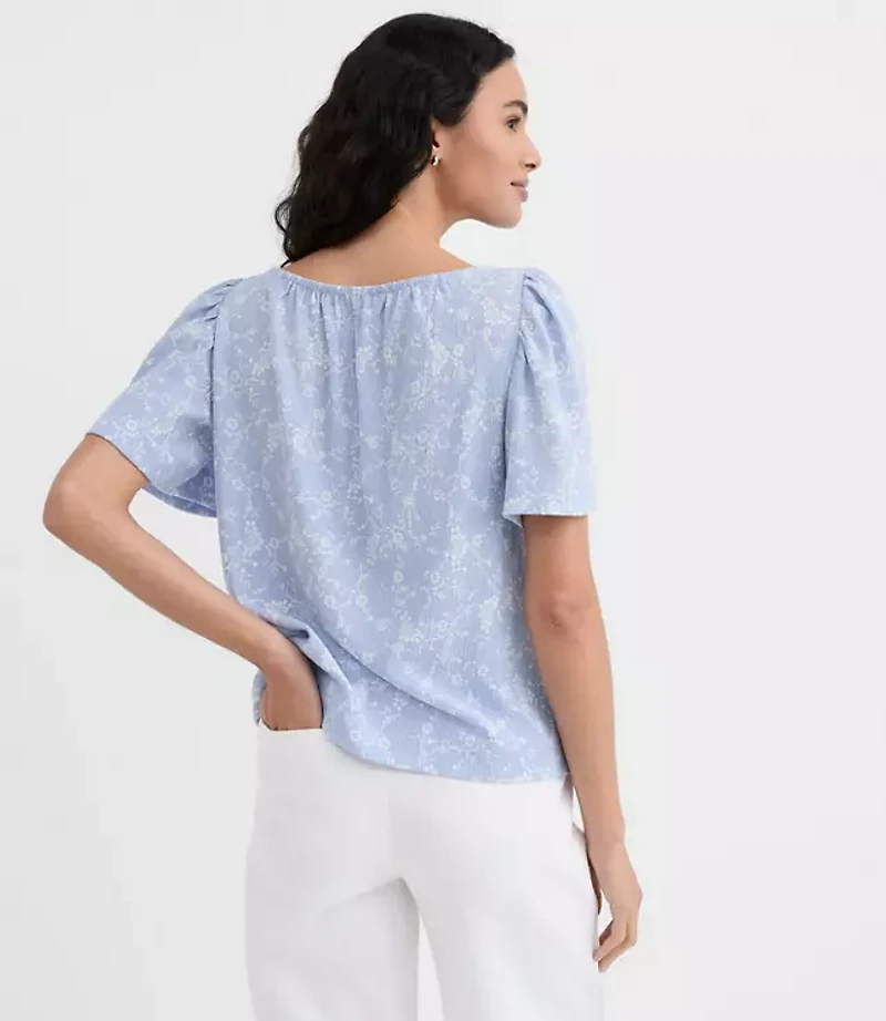 Bouquet Flutter Sleeve Boatneck Top