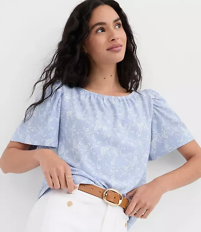 Bouquet Flutter Sleeve Boatneck Top