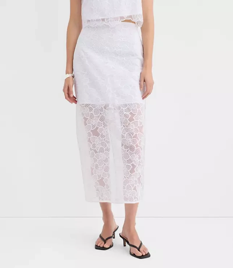 Petite Lace Overlay Midi Skirt