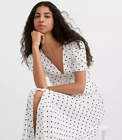 Petite Dotted V-Neck Midi Dress