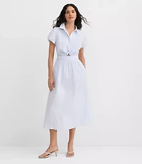 Petite Striped Poplin Twist Midi Pocket Shirtdress