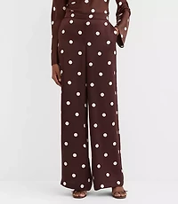 Fluid Pull On Wide Leg Pants Dotted Satin