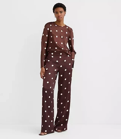Fluid Pull On Wide Leg Pants Dotted Satin