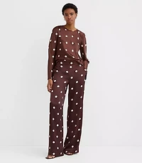 Fluid Pull On Wide Leg Pants Dotted Satin