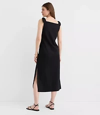 Linen Cotton Tie Boatneck Midi Dress
