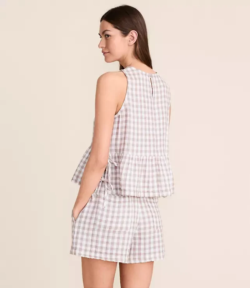 Lou & Grey Checkered Triple Cloth Side Tie Peplum Top