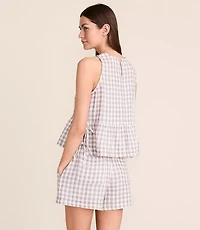 Lou & Grey Checkered Triple Cloth Side Tie Peplum Top