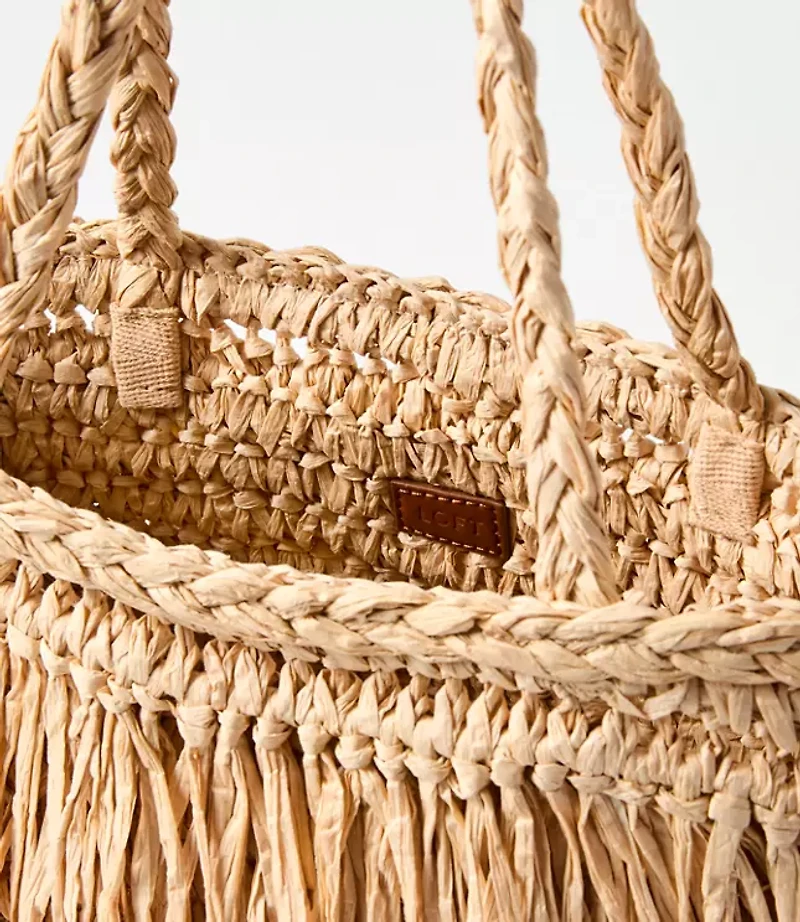 Fringe Raffia Tote Bag
