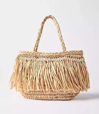 Fringe Raffia Tote Bag