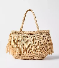 Fringe Raffia Tote Bag