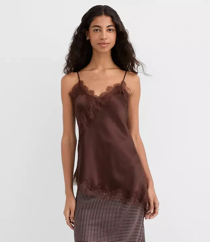 Lace Trim Satin Asymmetrical Cami