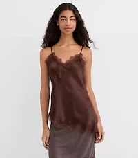 Lace Trim Satin Asymmetrical Cami