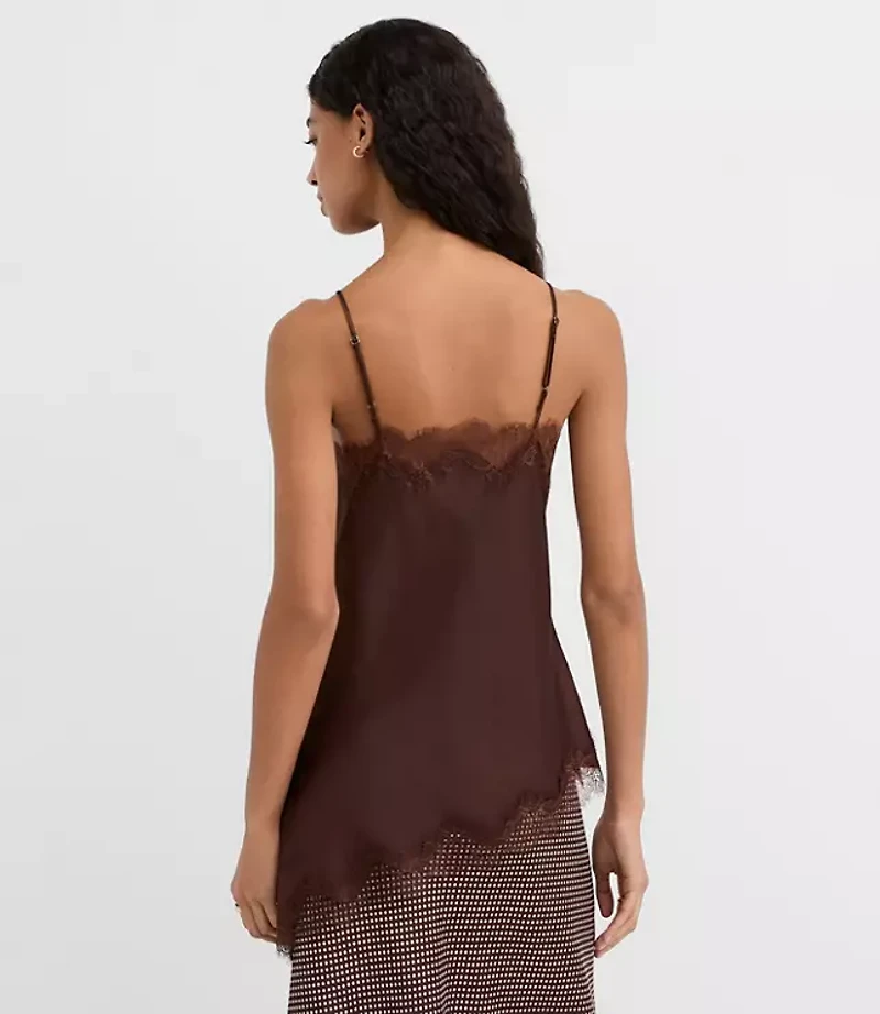 Lace Trim Satin Asymmetrical Cami