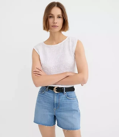 Petite Puckered Ruffle Wedge Top