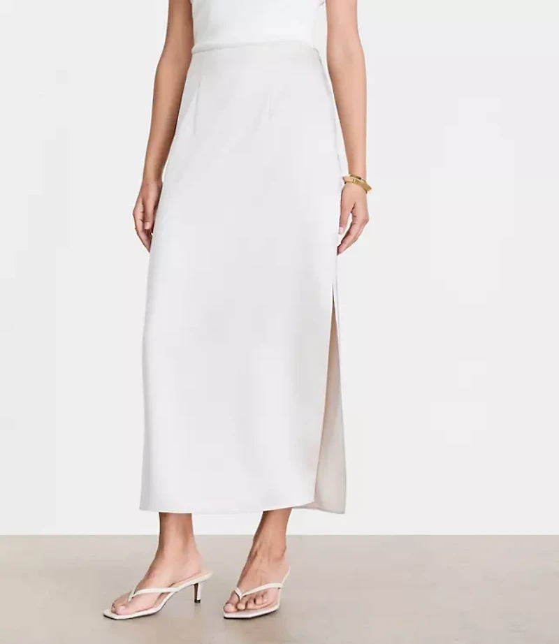 Petite LOFT Versa Satin Column Midi Skirt