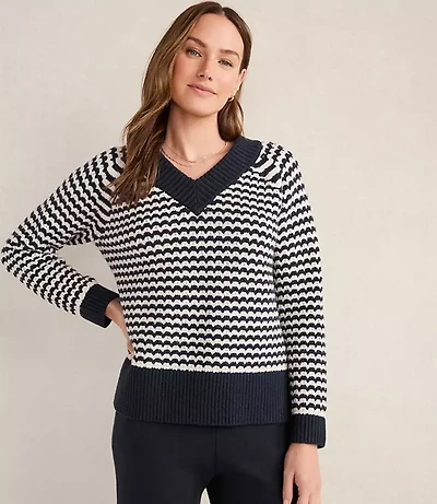 Haven Well Within Organic Cotton Blend Two-Tone V-Neck Sweater