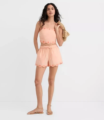 LOFT Beach Floral Embroidered Poplin Shorts